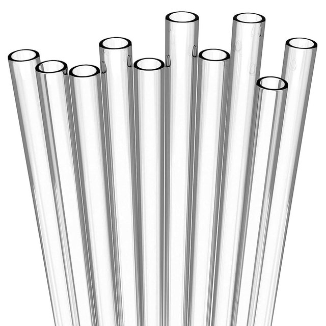 10 Long Clear Straws - Hard Clear Plastic Reusable Drinking Straws + Sturdy Cleaning Brush - for Tumblers, Mason Jars, Milkshakes and Smoothies - Dishwasher Safe BPA Free