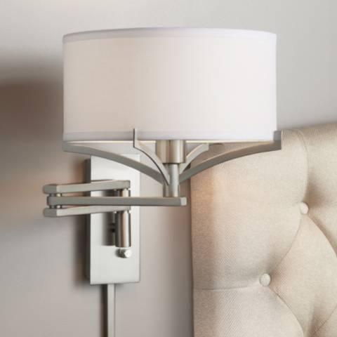 Tremont Brushed Nickel Metal Modern Swing Arm Plug-In Wall Lamp