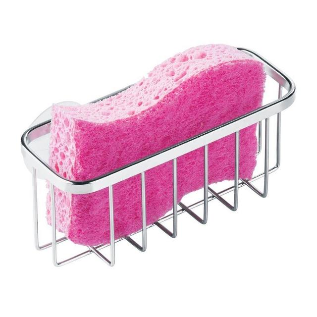 iDesign Gia Kitchen Sink Suction Holder for Sponges, Scrubbers, Soap, Kitchen, Bathroom, 5.75" x 2.25" x 2.5", Stainless Steel