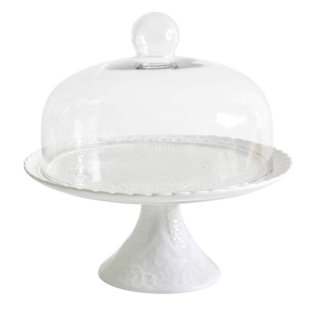 Jusalpha® 12 Inches White Porcelain Decorative Cake Stand-Cupcake Stand (CS01 - Glass Dome)