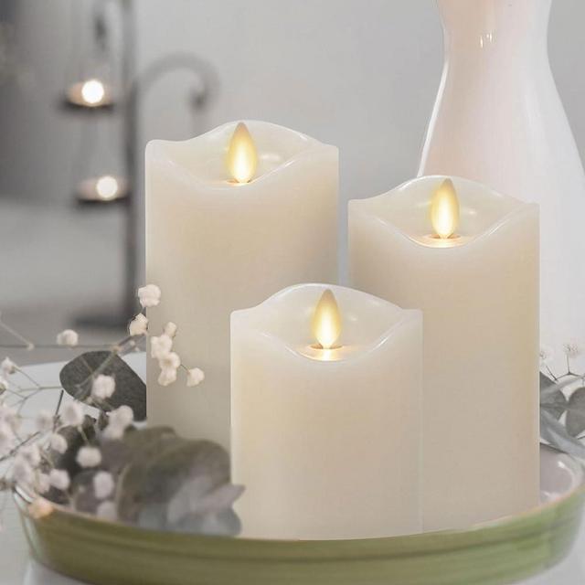 Matchless Candle Co. by Luminara Set of 3 (3" x 4.5",5.5",6.5") Flameless LED Flickering Battery Candle Moving Flame Pillar, Melted Edge, Real Wax Smooth Finish (Unscented)