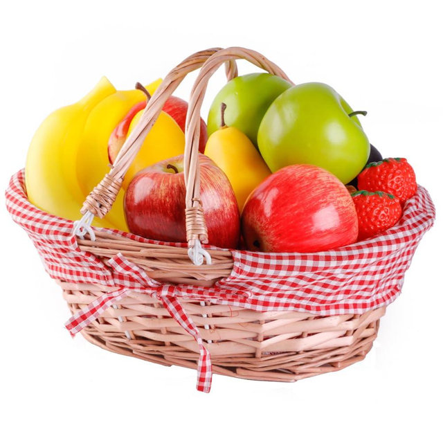 Vintiquewise Oval Wicker Bread Basket for Serving, Fruit Basket for Kitchen Counter, Red White Plaid Lining, Handles, Oval Basket