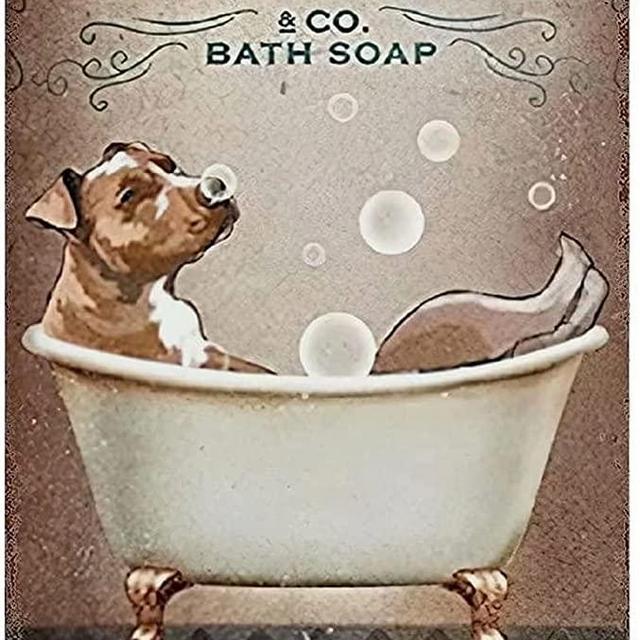 Pitbull Dog Metal Tin Signs Pitbull Bath Soap Wash Your Paws Funny Poster Cafe Living Room Kitchen Bathroom Home Art Wall Decoration Plaque Gift