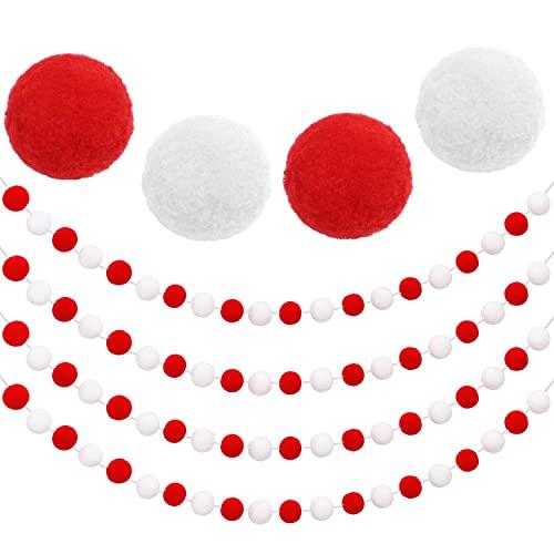Aneco 4 Pack Christmas Felt Ball Garland Christmas Garland Decorations 80 Pompom Balls Christmas Hanging Bunting Ornament for Tree Fireplace and Wall (Color B)