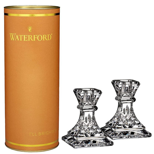 Waterford Giftology Lismore Pair (Orange Tube) Candlestick, 4", Clear
