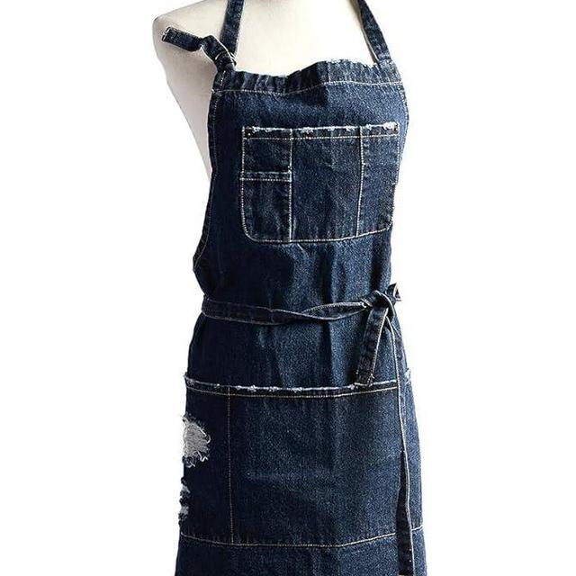Tobyan Cotton Denim Apron Soft - Unisex Adjustable Bib Apron with 5-Pockets Perfect for Kitchens