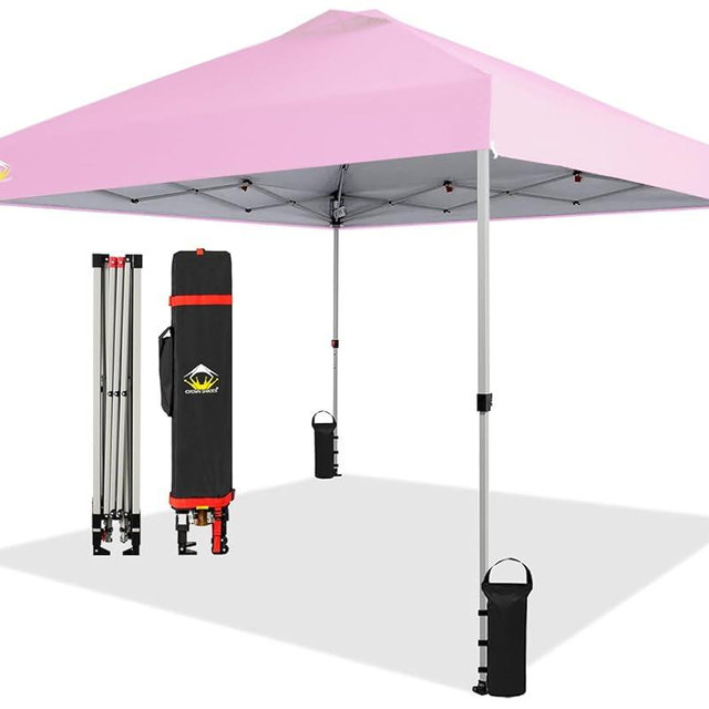 CROWN SHADES Canopy Tent 10x10 Pop Up Canopy Outdoor Shade, Easy Up Sun Shelter with One Person Set Up Center Lock, Portable Instant Tailgate Camping Beach Canopy Tents for Parties, Pink