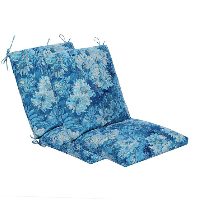 Makimoo Set of 2 Outdoor Dining Chair Cushions, Patio Seating Cushions, 38x18x4.5 inch, for Garden Patio Furniture (Blue Monet Garden)