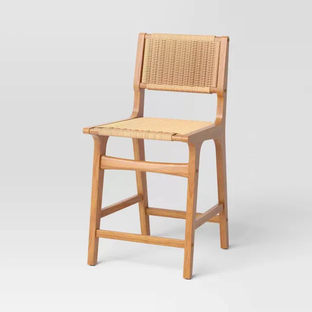 Ceylon Woven Counter Height Barstool Natural Wood - Threshold™: Rubberwood Frame, 250lb Capacity