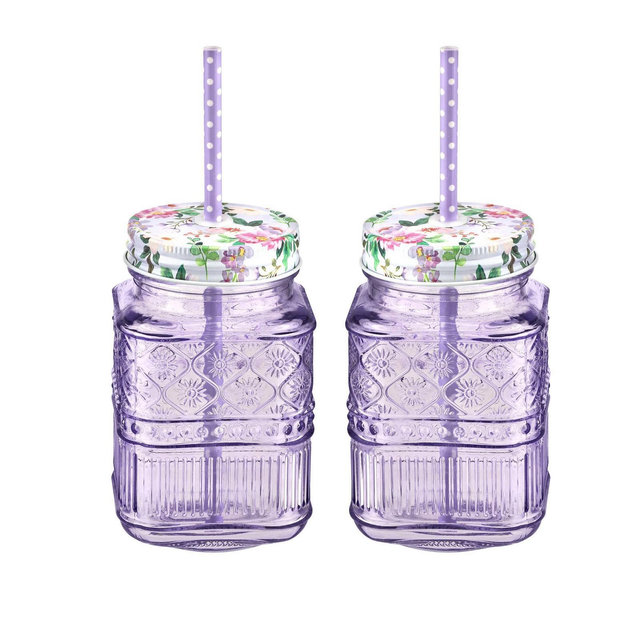 16oz 2pk Crystal Claro Mason Jar Glasses Purple - Godinger Silver