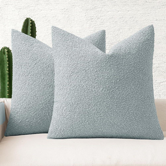 MIULEE Set of 2 Light Blue Throw Pillow Covers 20x20 Inch Decorative Couch Pillow Covers Textured Boucle Accent Solid Pillow Cases Soft for Cushion Chair Sofa Bedroom Livingroom Home Decor