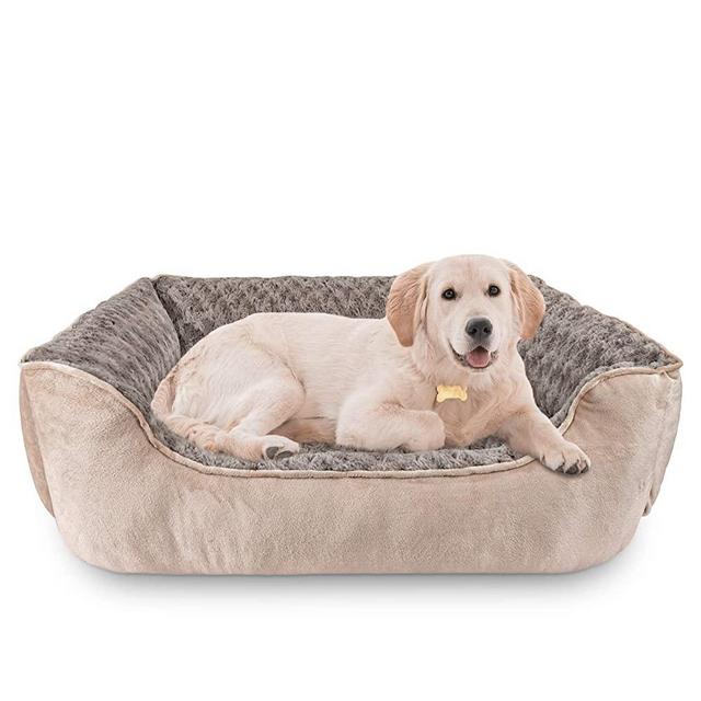 JOEJOY Rectangle Dog Bed for Large Medium Small Dogs Machine Washable Sleeping Dog Sofa Bed Non-Slip Bottom Breathable Soft Puppy Bed Durable Orthopedic Calming Pet Cuddler, Multiple Size, Beige
