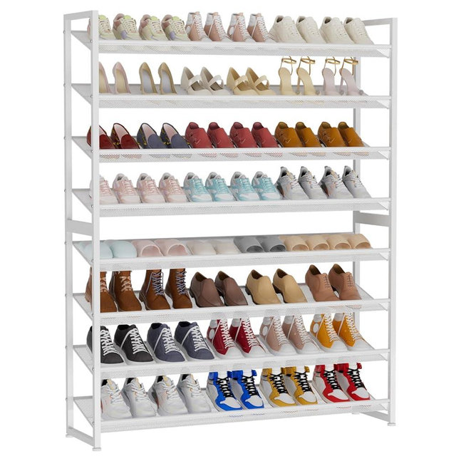 NEYCIL Large Shoe Rack Shoe Organizer, Heavy Duty Metal Stackable Shoe Storage Vertical Shoe Rack for Closet Front Door Entrance, Up to 50 to 62 Pairs (White, 8 Tier)