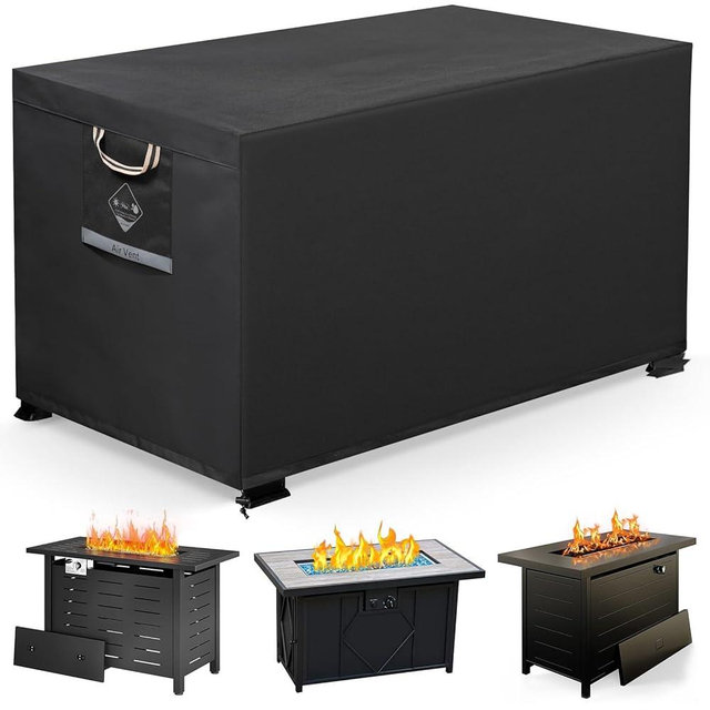 QH.HOME Fire Pit Cover Rectangular Super Waterproof 42" L x 24" W x 24" H, UPF 50+ Outdoor Fire Pit Table Cover 600D Strong Tear Resistant and Fading Resistant for Rectangular Fire Pit - Black