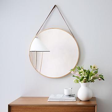 Modern Hanging Mirror, Natural + Tan