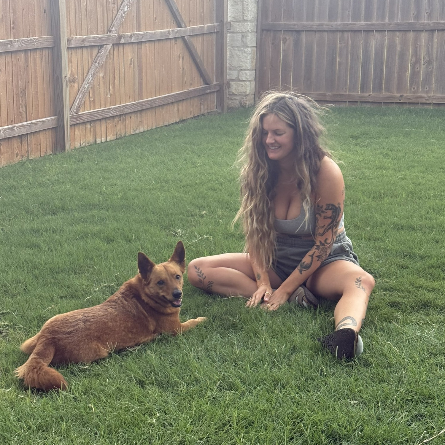 Opie and Sarah enjoying their yard