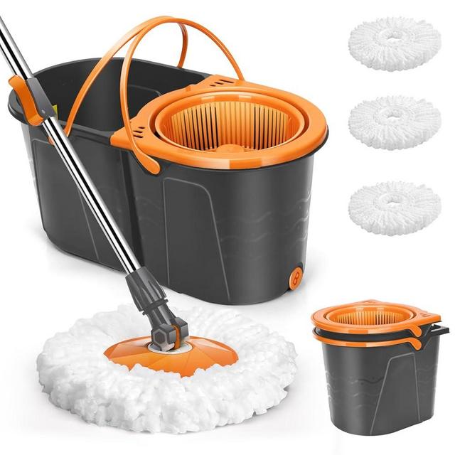 Nolopau Spin Mop and Bucket with Wringer Set, Double Bucket Separate Dirty Water, 360° Spinning Mop System with 3 Microfiber Mop Heads, Clean Water Mop Set for Floor Cleaning