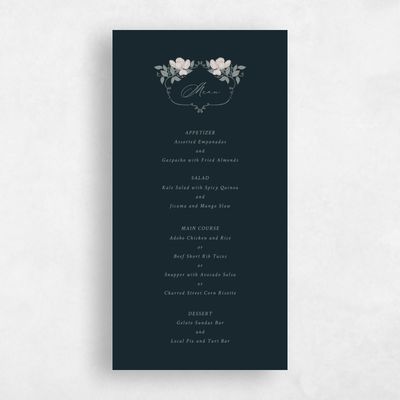 Darkest Teal, Blue Wedding Menu - Marmillo