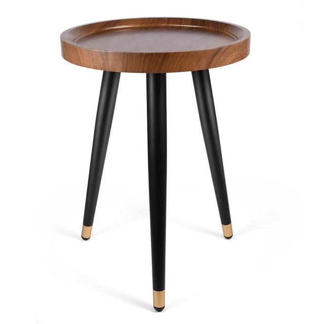 KGPLOME Plant Stand Indoor,Mid Century Walnut Wood Plant Table, Heavy Duty Metal Tall Flower Pot Stand,Modern Round Small Side End Table with Raised Design(12"x17")