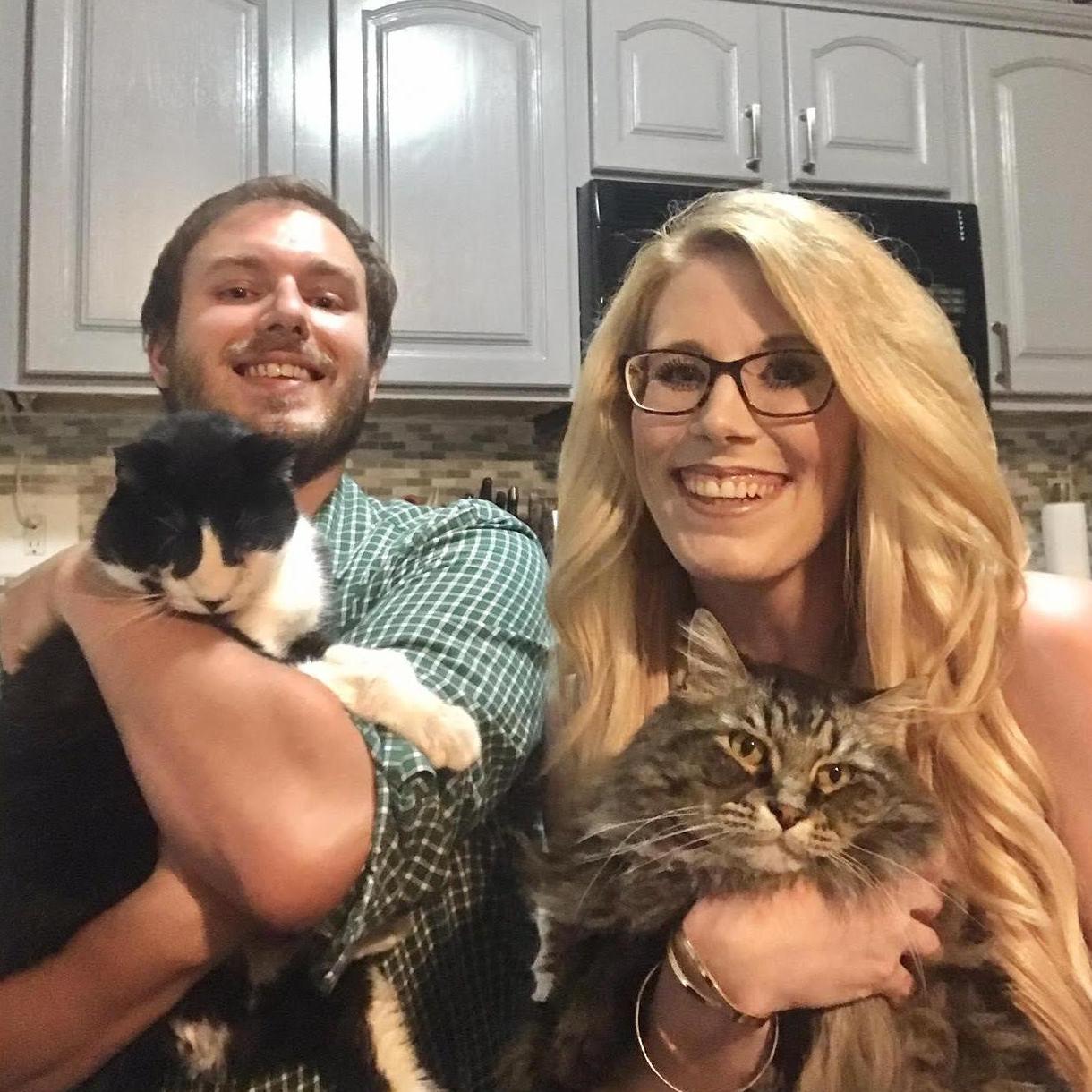 With Leo and Chase. In memory of Chase, (black and white cat) Jared's childhood cat.