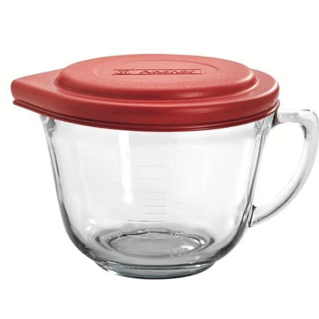 Anchor Hocking Batter Bowl, 2 Quart Glass Mixing Bowl with Red Lid (Pack of 4)