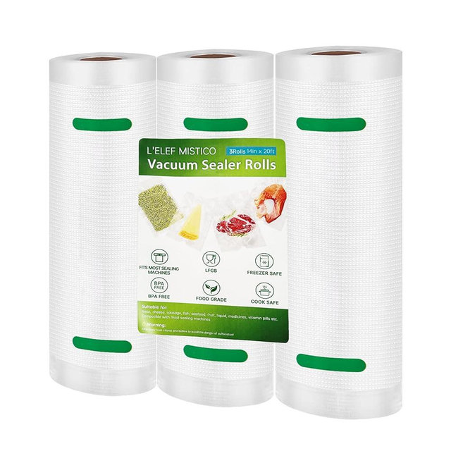 L'ELEF MISTICO Vacuum Sealer Bags Rolls 14''X20' (3 Rolls), Commercial Grade, BPA Free, Heavy Duty Food Storage Freezer Bags