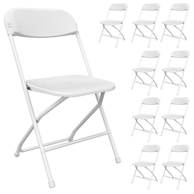 TRINEAR 10 Pack White Folding Chairs, Portable Party Chairs, Plastic Folding Chair,Stackable Commercial Seats with Steel Frame for Office Wedding Party Patio Dinning Events, 350lbs Capacity