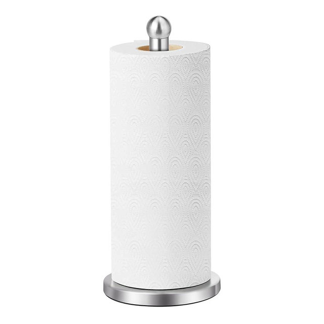 Paper Towel Holder Countertop, Paper Towel Holder with Solid Weighted Base, for Standard and Large Size Rolls (Silver)