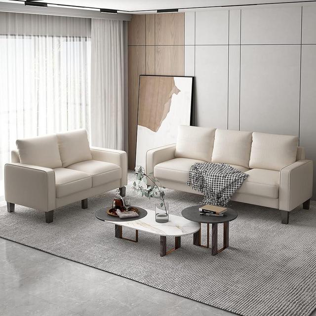 LCH 2-Piece Storage Box, Modern Upholstered Sets Couch and Loveseat Sofa for Living Room and Bedroom (2+3 Seat, Beige)