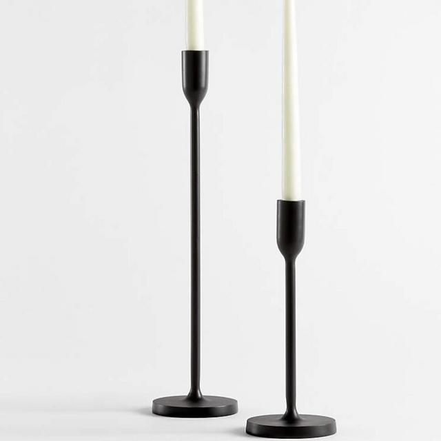 Crate & Barrel Megs Black Taper Candle Holders by Leanne Ford, Set of 2