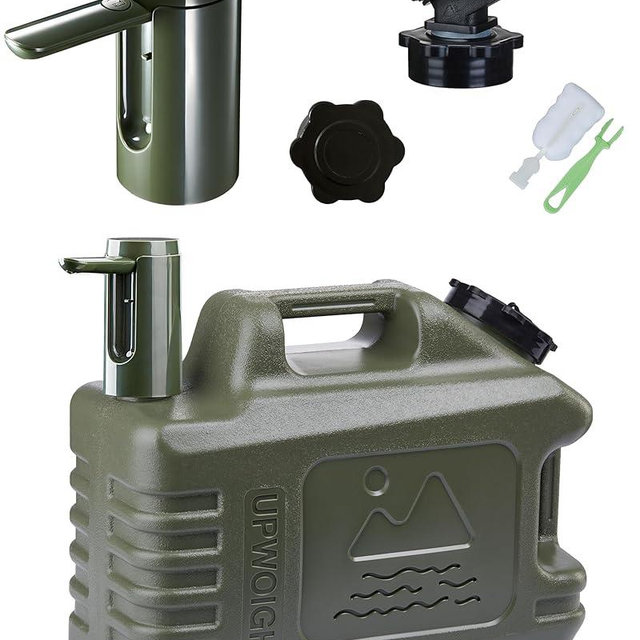 UPWOIGH Portable 5 Gallon Water Jug with Automatic Touch Control Pump, Truly Leak-Proof BPA-Free Water Container with Spigot, Type-C Rechargeable Military Green Water Pump Gear for Camping Hiking
