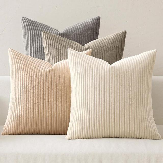 MIULEE Boho Farmhouse Neutral Cream Throw Pillow Covers 18x18 Inch Set of 4 Mordern Nordic Cushion Covers Soft Corduroy Home Decor for Couch Bed Sofa Living Room