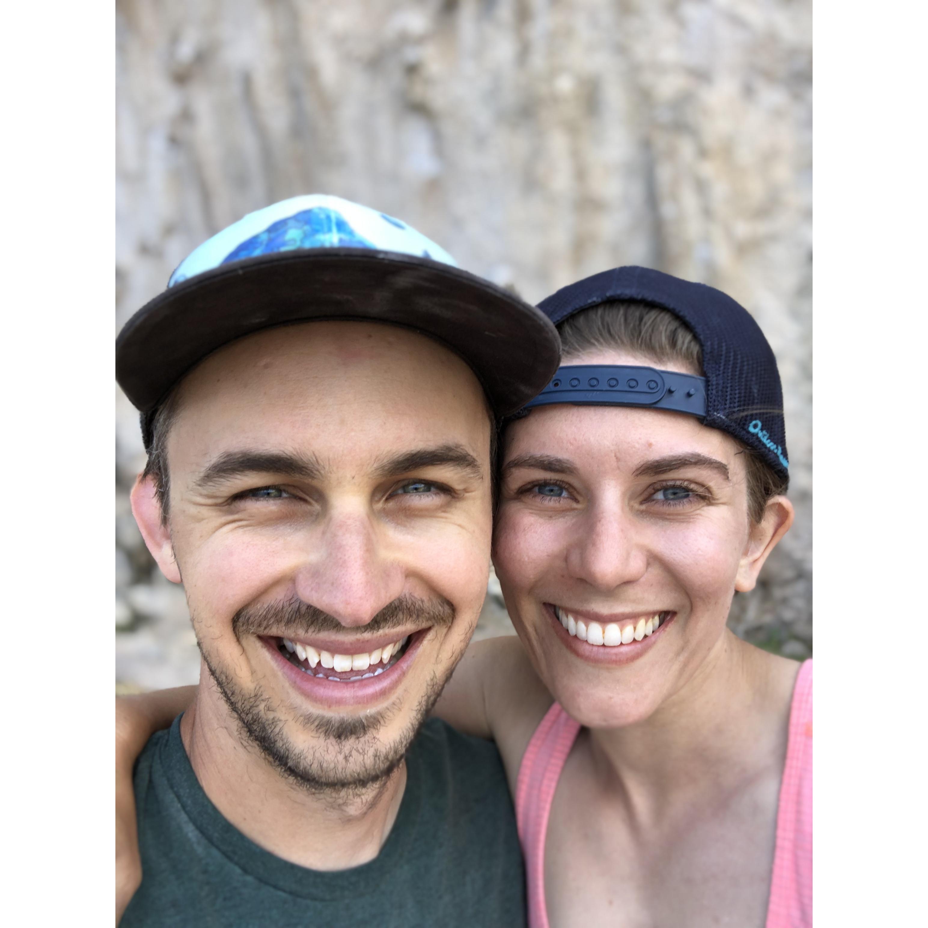 All smiles on a climbing trip to Kalymnos, Greece.