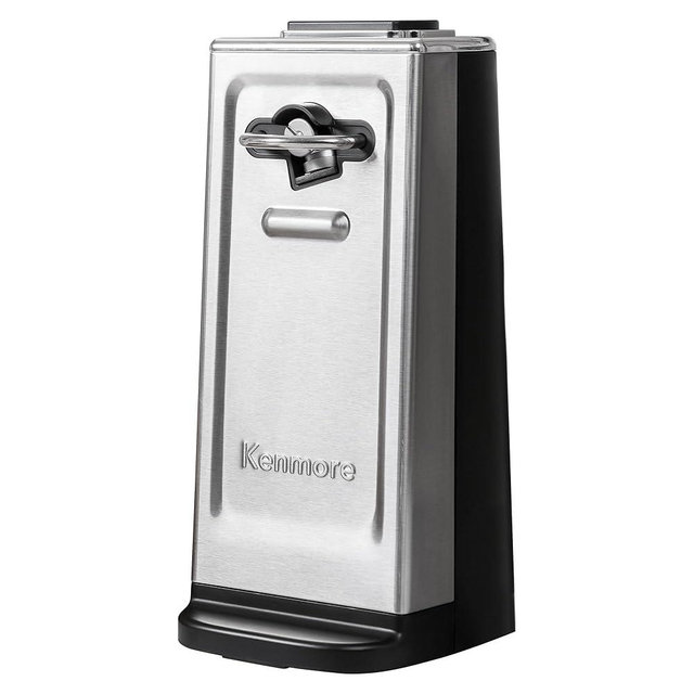 Kenmore Smooth Edge Electric Automatic Can Opener, Smooth-Touch Side-Cut Blade, Extra-Tall Can Opener, Easy Operation, Opens Regular And Pop-Top Cans, Prevents Sharp Edges, Silver & Black
