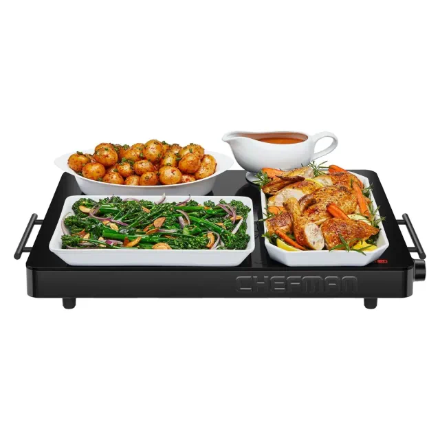 Chefman Electric Warming Tray w/ Adjustable Temperature Control, 21” x 16” Glass-Top Surface – Black