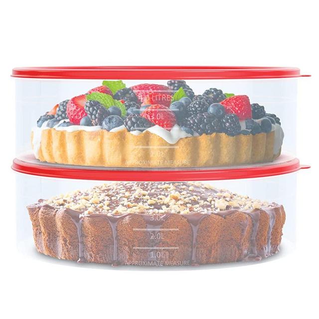 2 Pack Pie Carrier Cake Storage Container with Lid | 10.5" Large Round Clear Plastic Cupcake Cheesecake Muffin Flan Cookie Tortilla Holder Storage Containers Airtight | Pie Keeper Transport Container