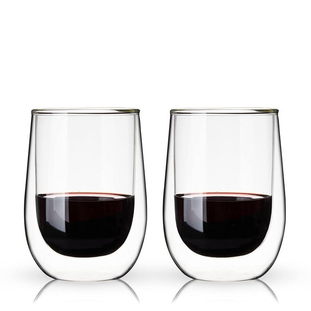 True Double Walled Stemless Wine Glasses, 10 oz Borosilicate Glass Cups for Red and White Wines, Insulated Cocktail Glasses, Clear Iced Coffee Cups, Home Bar Glassware, Wine Lovers Gifts, Set of 2