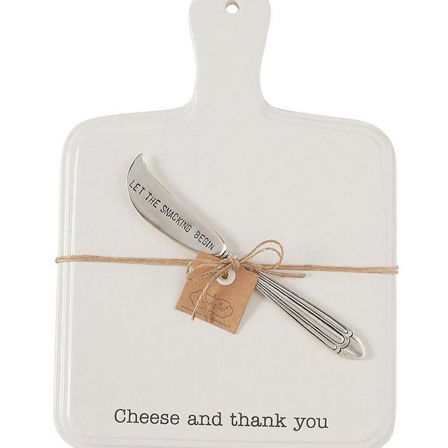 Mud Pie Bistro Cheese And Thank You Cheese Paddle Board with Spreader