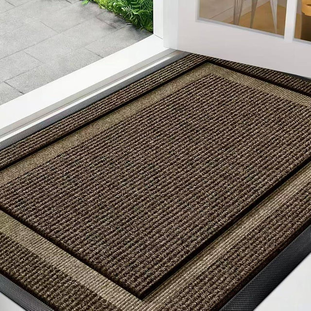 Large Front Door Mat Outside Entrance Indoor Doormat, 36" x 24" Outdoor Mats For Patio Waterproof, Outdoor Door Mats For Outside Entry, Indoor Rugs for Entryway, Sturdy Natural Rubber Entry Mat, Begie
