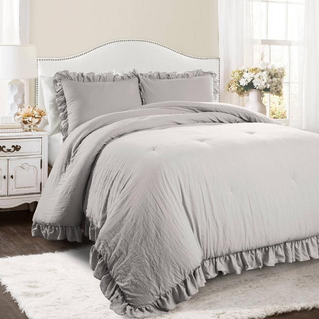 King 3pc Reyna Comforter & Sham Set Light Gray - Lush Décor