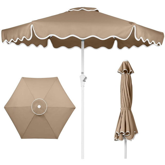 Best Choice Products 7.5ft Patio Market Umbrella with Wavy Trim, UV-Fade-Resistant 210g Canopy, Crank & Tilt, Wind Vent, Heavy-Duty Frame - Tan