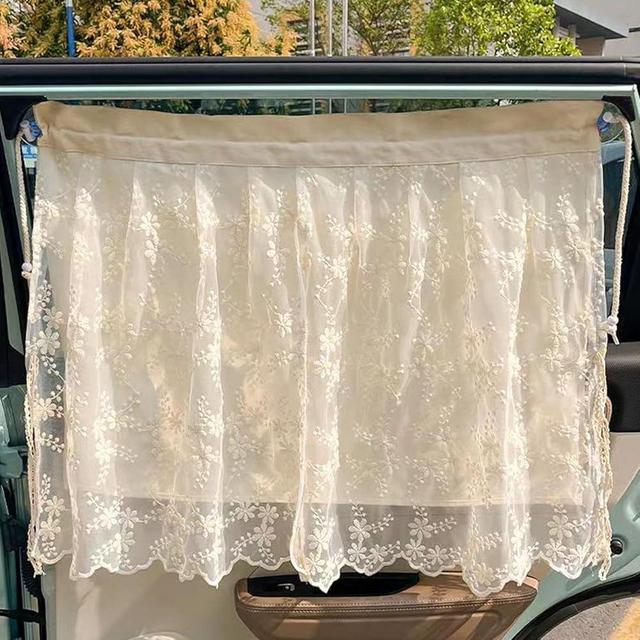 Car Curtains for Baby - Cute Side Window Shade With Embroidery Lace Flower, UV Protection Sunshade With Suction Cup