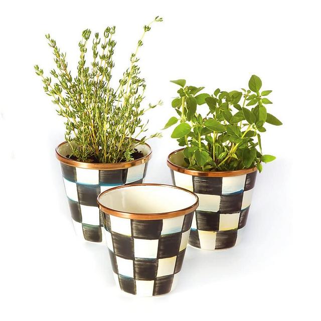 MacKenzie-Childs Courtly Check Herb Planters, Herb Garden Pots for Indoor Gardening, Set of 3