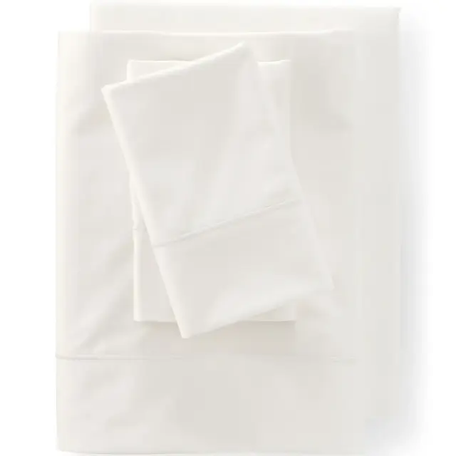 Lands' End 400 Thread Count Premium Supima Cotton Sateen Bed Sheet Set - King - Ivory