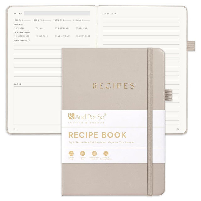 &And Per Se Recipe Book to Write in Your Own Recipes - Waterproof Hardcover Blank Cookbook, Empty Recipe Notebook with Lay-Flat Design, Gift for Cooks & Food Lovers - 5.7 x 8 Inches (Soft Cement)