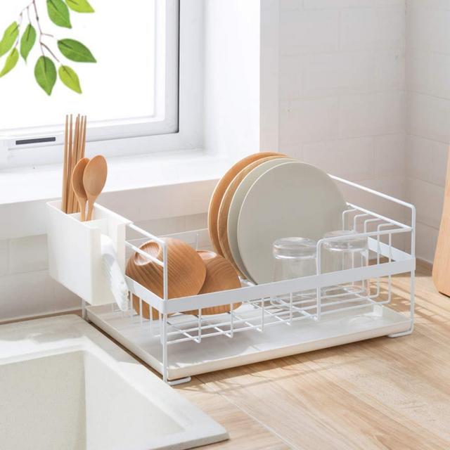 SUNFICON Dish Drainer Kitchen Drying Dish Rack with Drip Tray Utensil Holder Stylish and Well Made Countertop Dish Drying Rack Organizer Set,3 Pieces,White