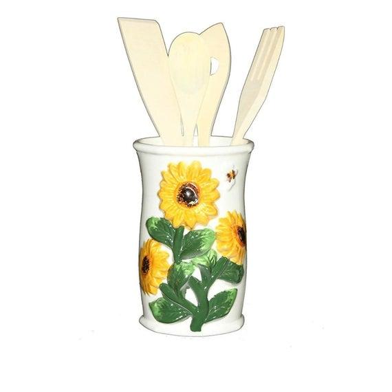 Sunflower Ceramic Utensil Holder