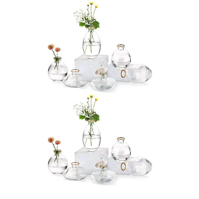 Esmiome Small Vases for Centerpieces Glass Clear with Gold Rim 4sets(12Pcs) Bud Vases, Short Minimalist Vase Clear Modern Flower Vase Mini Tiny Vases Cute Handmade for Home Wedding Decor Decorative