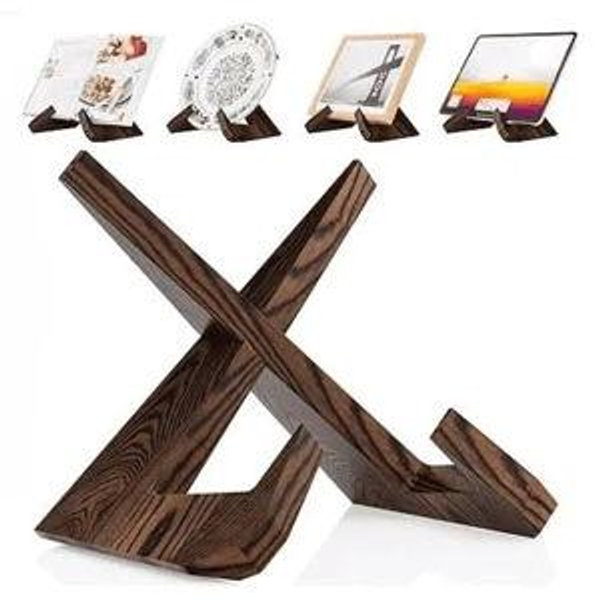 PUERSI Cookbook Stand for Kitchen, Recipe Book Holder for Kitchen Counter, Wooden Cookbook Holder, Rustic Cook Book Holder Stand - Rustic Brown