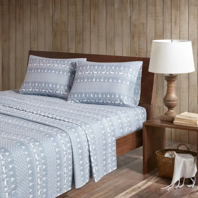 Woolrich Queen 100% Cotton Flannel Sheet Set Set Blue Plaid